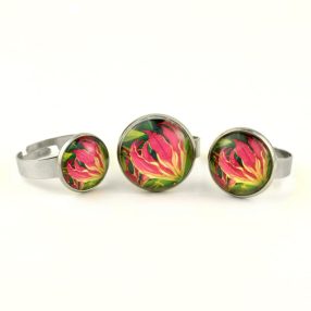   Nemesacél üveglencsés gyűrű - választható méretben - virágmintás (3404)