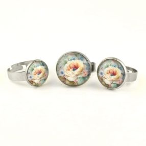   Nemesacél üveglencsés gyűrű - választható méretben - virágmintás (3406)