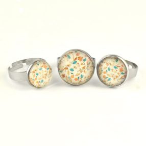   Nemesacél üveglencsés gyűrű - választható méretben - virágmintás (3414)