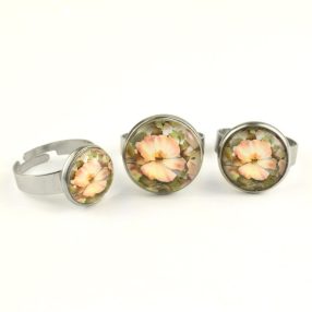   Nemesacél üveglencsés gyűrű - választható méretben - virágmintás (3417)