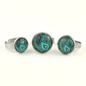   Nemesacél üveglencsés gyűrű - választható méretben - perzsa mintás (4014)