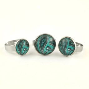   Nemesacél üveglencsés gyűrű - választható méretben - perzsa mintás (4015)