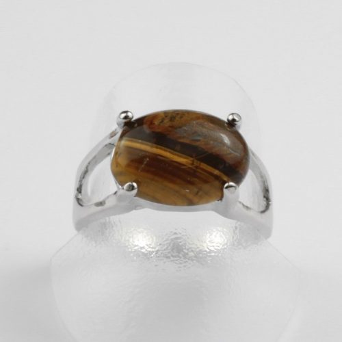 Fém gyűrű befoglalt tigrisszem ásvánnyal - gyűrűméret: 17,5mm