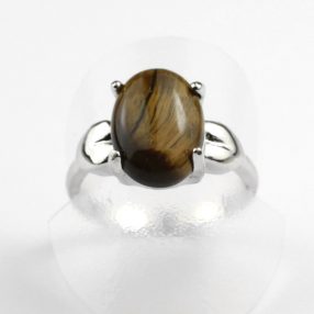   Fém gyűrű befoglalt tigrisszem ásvánnyal - gyűrűméret: 18,5mm