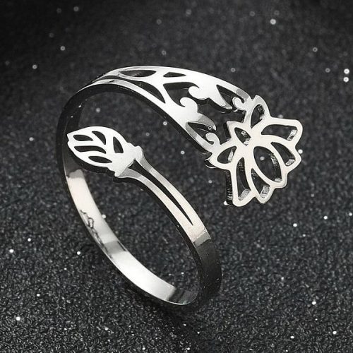 Nemesacél gyűrű - állítható méretű - lótuszvirág