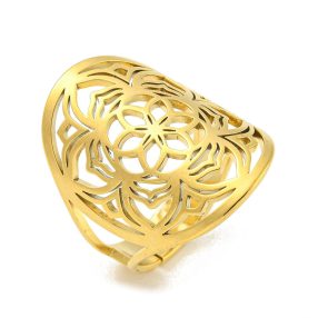   Nemesacél gyűrű, 18k aranyozott - állítható méretű - mandala