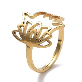   Nemesacél gyűrű, 18 aranyozott - állítható méretű - Hamsa kéz / Fatima keze