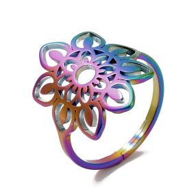   Nemesacél gyűrű, szivárvány színű - állítható méretű - mandala