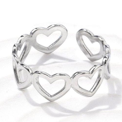 Nemesacél gyűrű - állítható méretű - szívek