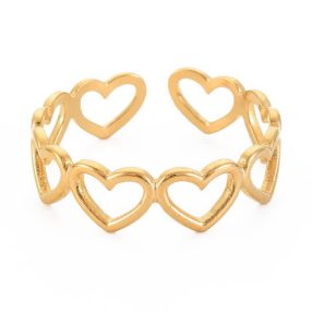  Nemesacél gyűrű, 18k aranyozott - állítható méretű - szívek
