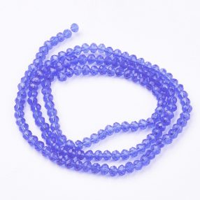   Üveg kristálygyöngy fazettált fánk kb. 3x4mm-es átlátszó, zafírkék