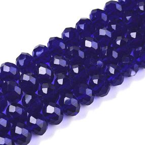   Üveg kristálygyöngy fazettált fánk kb. 6x8mm-es átlátszó, kobaltkék lüszteres