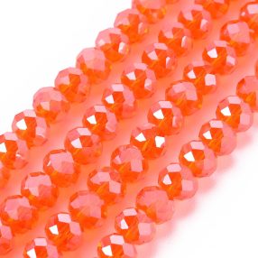   Üveg kristálygyöngy fazettált fánk kb. 6x8mm-es átlátszó, narancssárga, lüszteres