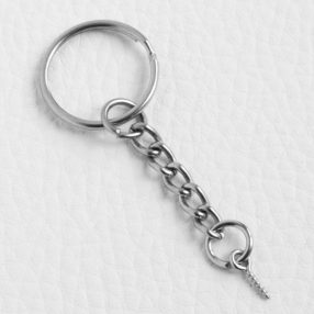   Kulcstartó alap - ródium színű - 20mm-es duplakarika, 37mm-es lánccal, facsavarral