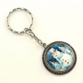 Üveglencsés kulcstartó - hóember (6611)