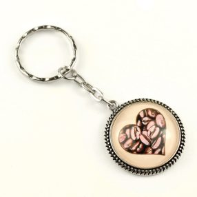   Üveglencsés kulcstartó - ha nagyon szereted a kávét - kávé / szív (9700)