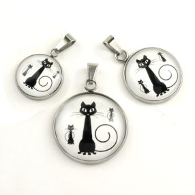   Nemesacél üveglencsés medál - választható méretben - cicák(0003)