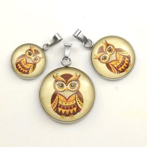   Nemesacél üveglencsés medál - választható méretben - bagoly (1400)