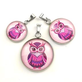   Nemesacél üveglencsés medál - választható méretben - bagoly (1402)