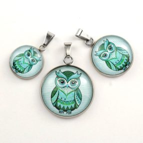   Nemesacél üveglencsés medál - választható méretben - bagoly (1403)