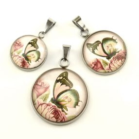   Nemesacél üveglencsés medál - választható méretben -pillangós(2002)