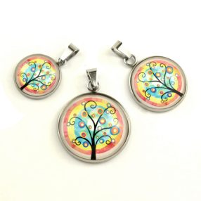   Nemesacél üveglencsés medál - választható méretben -életfa(2502)