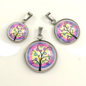   Nemesacél üveglencsés medál - választható méretben -életfa(2503)