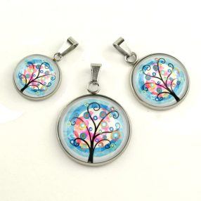   Nemesacél üveglencsés medál - választható méretben -életfa(2504)