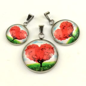   Nemesacél üveglencsés medál - választható méretben -életfa-szív(2505)