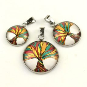   Nemesacél üveglencsés medál - választható méretben -életfa(2507)