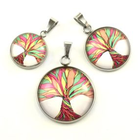   Nemesacél üveglencsés medál - választható méretben -életfa(2508)