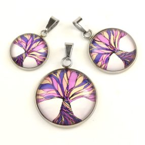   Nemesacél üveglencsés medál - választható méretben -életfa(2509)