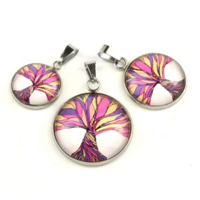   Nemesacél üveglencsés medál - választható méretben -életfa(2510)