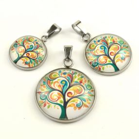   Nemesacél üveglencsés medál - választható méretben -életfa(2521)