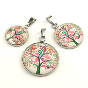   Nemesacél üveglencsés medál - választható méretben -életfa(2522)