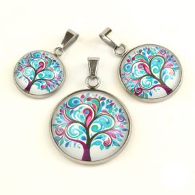   Nemesacél üveglencsés medál - választható méretben -életfa(2523)
