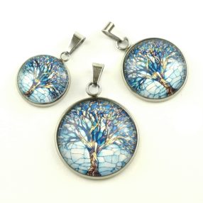   Nemesacél üveglencsés medál - választható méretben -életfa(2524)
