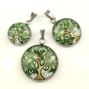   Nemesacél üveglencsés medál - választható méretben -életfa(2529)