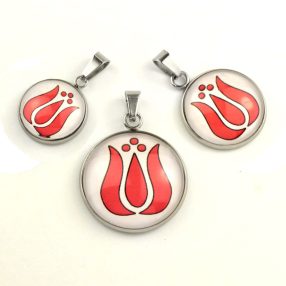   Nemesacél üveglencsés medál - választható méretben - népies virág, tulipán (2900)