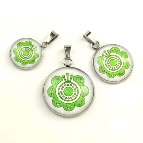   Nemesacél üveglencsés medál - választható méretben - népies virág (2912)