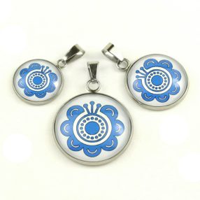   Nemesacél üveglencsés medál - választható méretben - népies virág (2914)