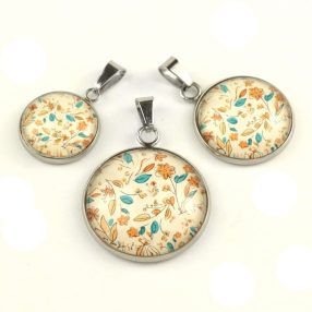   Nemesacél üveglencsés medál - választható méretben - virágmintás (3414)