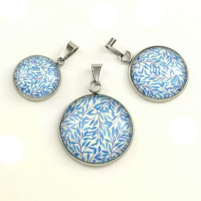   Nemesacél üveglencsés medál - választható méretben - indás (3701)