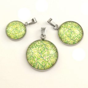   Nemesacél üveglencsés medál - választható méretben - indás (3703)