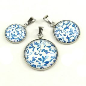   Nemesacél üveglencsés medál - választható méretben - indás (3704)