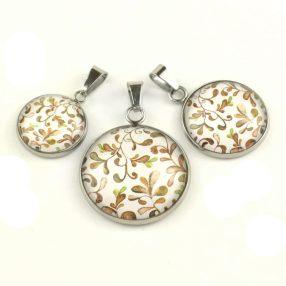   Nemesacél üveglencsés medál - választható méretben - indás (3705)