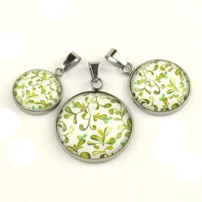   Nemesacél üveglencsés medál - választható méretben - indás (3706)