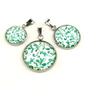   Nemesacél üveglencsés medál - választható méretben - indás (3707)