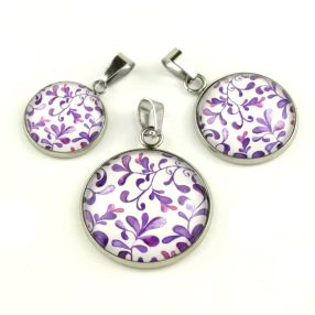   Nemesacél üveglencsés medál - választható méretben - indás (3708)