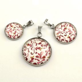   Nemesacél üveglencsés medál - választható méretben - indás (3709)